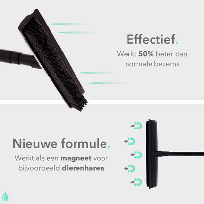  CLEANLY® Rubberen Bezem Met Vloerwisser - Kappersbezem - Zachte Bezem Binnen &amp; Buiten - Vloertrekker Met Steel - 68-150 Cm