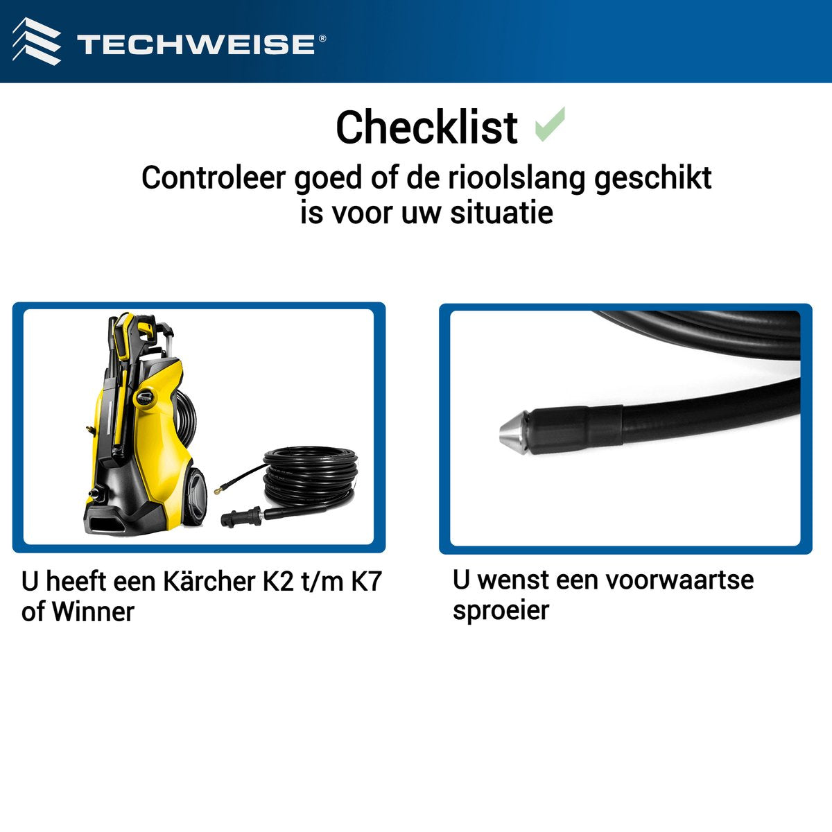  Techweise - Rioolslang Voor Kärcher K2 T/m K7 - 15M - Met Voorwaartse Hogedruksproeiers
