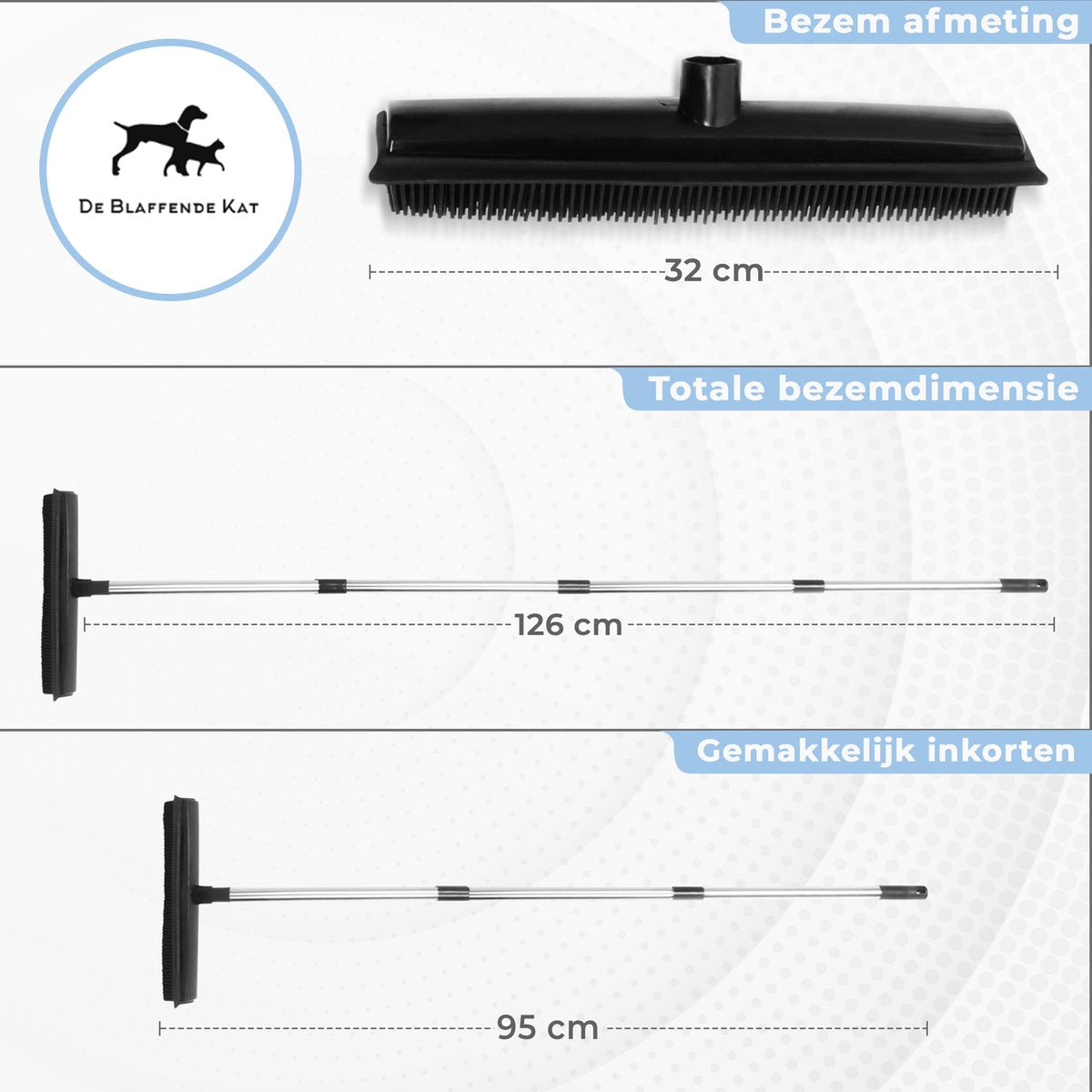  2 In 1 Rubberen Bezem – Bezem Binnen &amp; Buiten – Vloerwisser Met Steel - Met Huisdierhaar Verwijderaar - Vloertrekker – Veger - Extra Lang 160cm