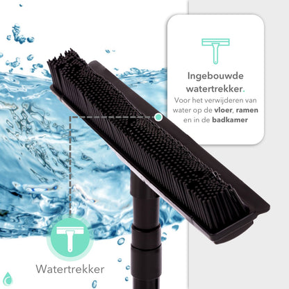  CLEANLY® Rubberen Bezem Met Vloerwisser - Kappersbezem - Zachte Bezem Binnen &amp; Buiten - Vloertrekker Met Steel - 68-150 Cm