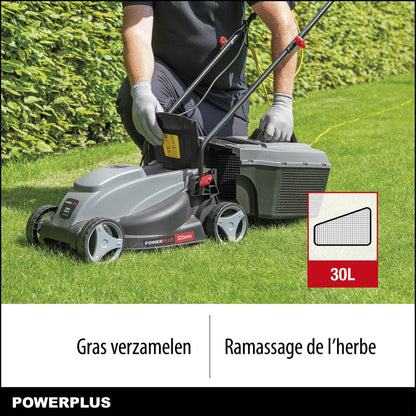  Powerplus POWEG63703 Elektrische Grasmaaier - Grasmachine Voor Kleine Tuin - 1000 W - 32cm Maaibreedte - 30L Opvangbak - Verstelbare Maaihoogte