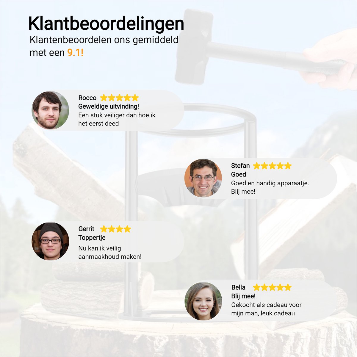  Maatworkz - Houtklover + Hamer - Houtsplijter - Houtkliever - Houtklover Voor Aanmaakhout - Gietijzer - Zwart