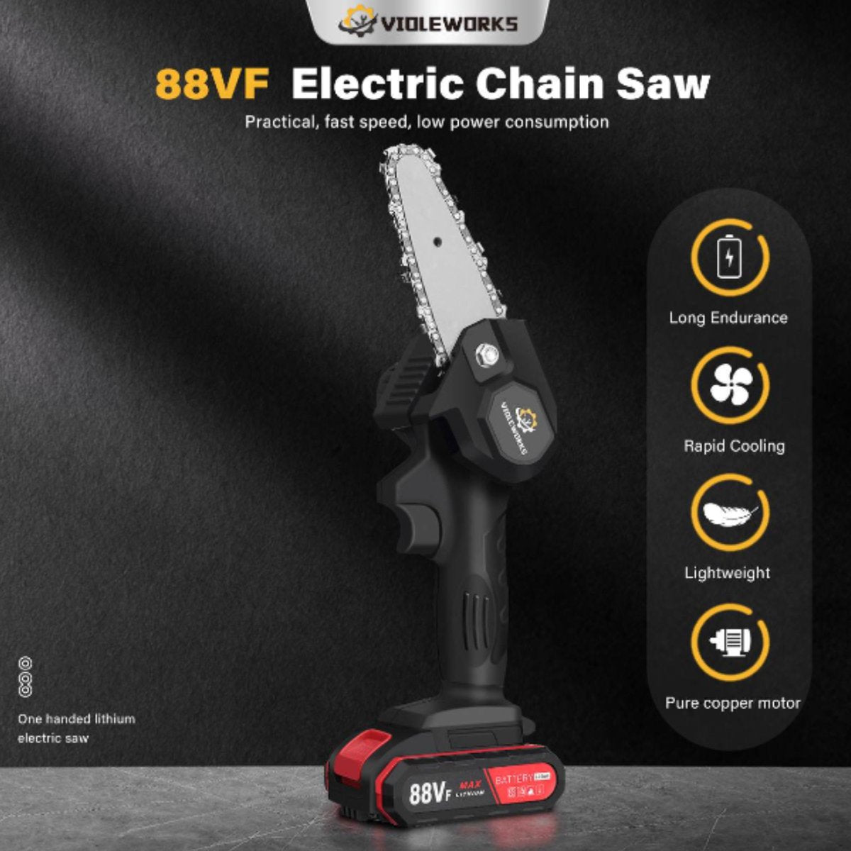  Violeworks® Accu Kettingzaag - Snoeizaag - Mini Kettingzaag - Handkettingzaag - Ook Voor Makita - Elektrische Kettingzaag - Elektrische Snoeischaar - Op Batterij - 2900 MAh - 1080W - 88V
