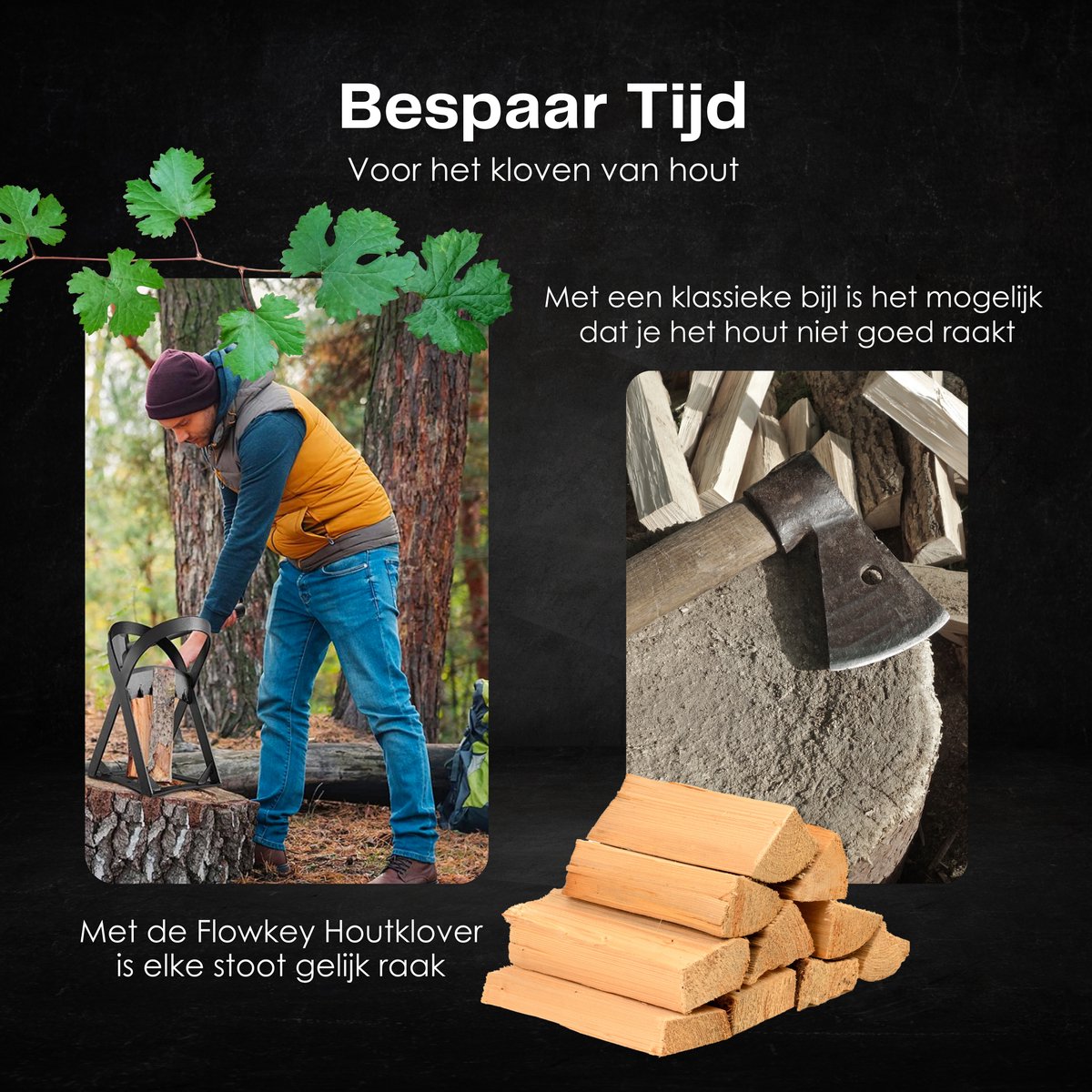  Flowkey® Houtklover - Houtsplijter Bijl - Houtkliever Kloofwig Gietijzer - Voor Hout &amp; Aanmaakhout - Inclusief Gratis Hamer
