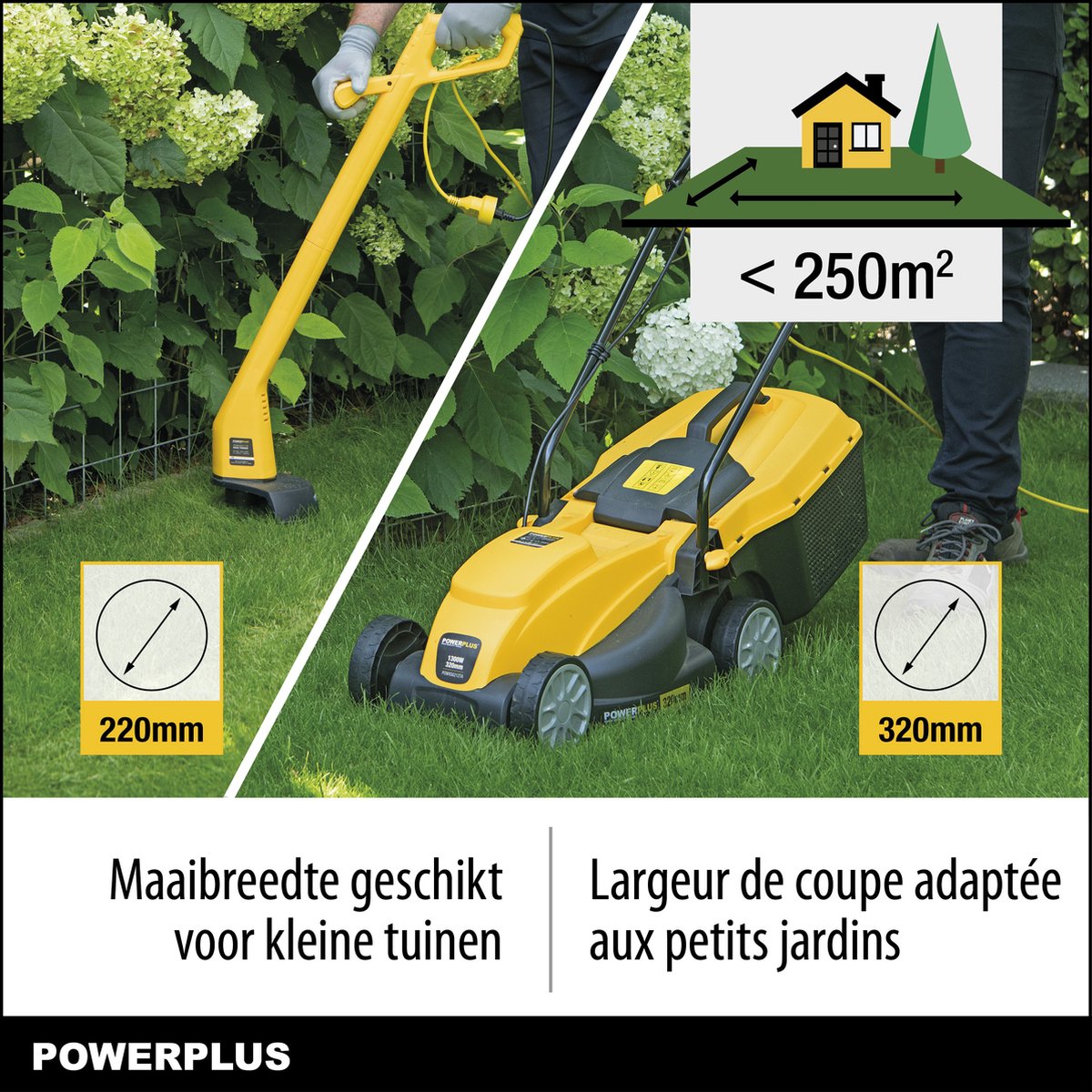  Powerplus POWXG6212T Elektrische Grasmaaier - Grasmachine Voor Kleine En Middelgrote Tuin - 1300W - Maaibreedte 320mm - Verstelbare Maaihoogte - 30L Opvangbak - Incl. Grastrimmer 250W