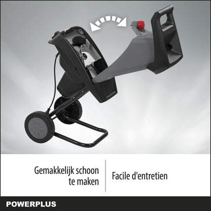  Powerplus POWEG5011 Elektrische Hakselaar Versnipperaar - 2400W - Max. Ø40mm - Incl. Duwstok, Wielen En 50L Opvangzak - Heggen, Bomen En Haag - Tuinonderhoud