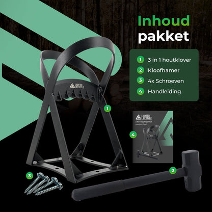  Lighted Lifestyle™| Houtklover Voor Aanmaakhout Incl. Kloofhamer - Houtsplijter - Houtkliever - Snel Haardhout - Gietijzer - Incl. Schroeven