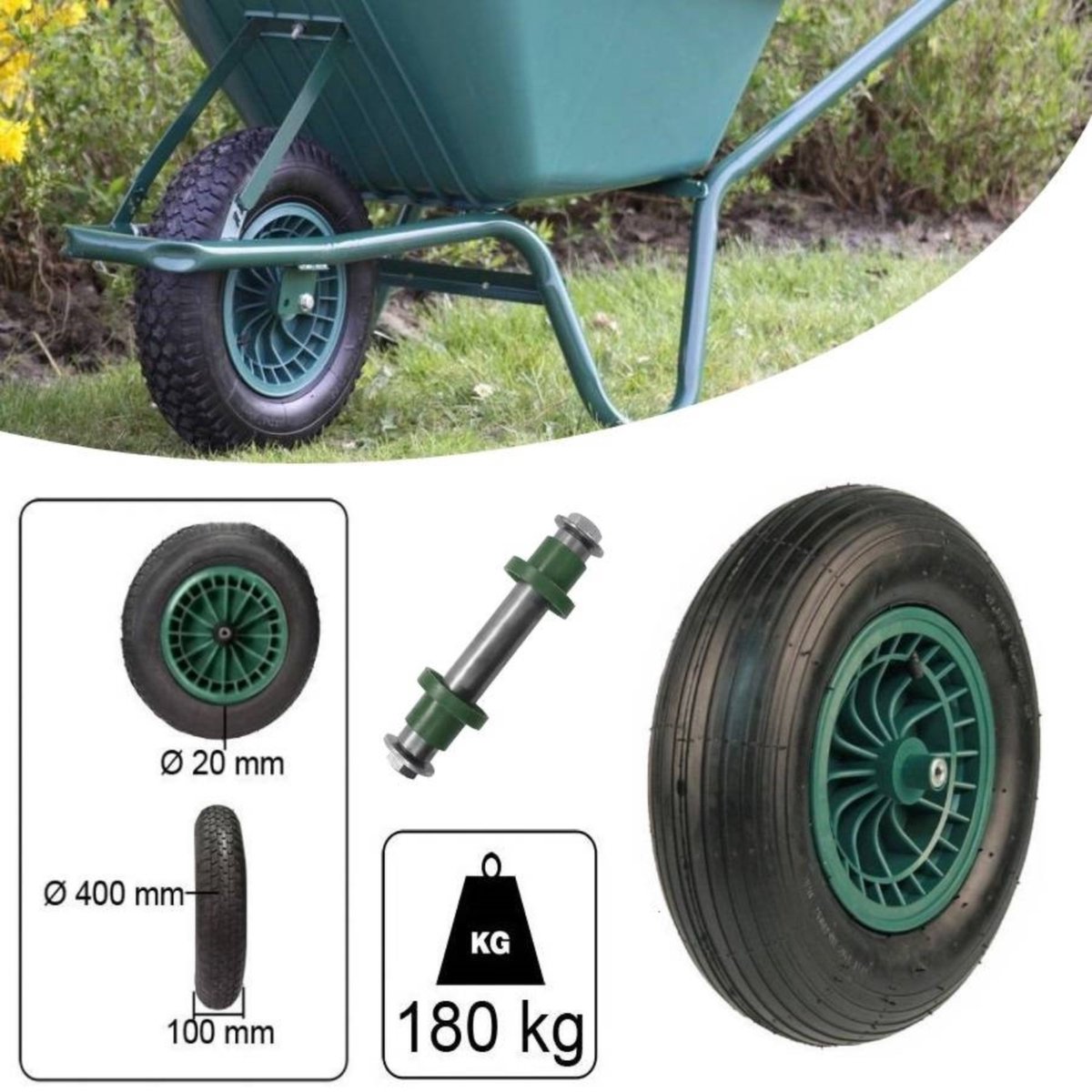  Kruiwagen Wiel 4.00 - 8 Luchtband Lijnprofiel - Asdiameter 20mm
