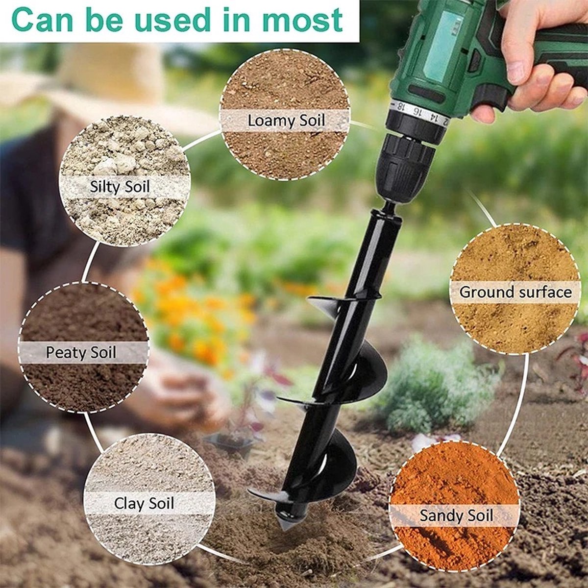 Merkloos Grondboor - Grondboor Voor Boormachine - Bollenplanter - Palenboor - Boor - Tuin - 60 Cm - 8 CM