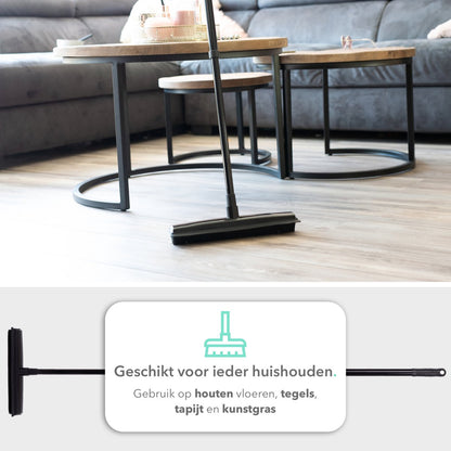  CLEANLY® Rubberen Bezem Met Vloerwisser - Kappersbezem - Zachte Bezem Binnen &amp; Buiten - Vloertrekker Met Steel - 68-150 Cm