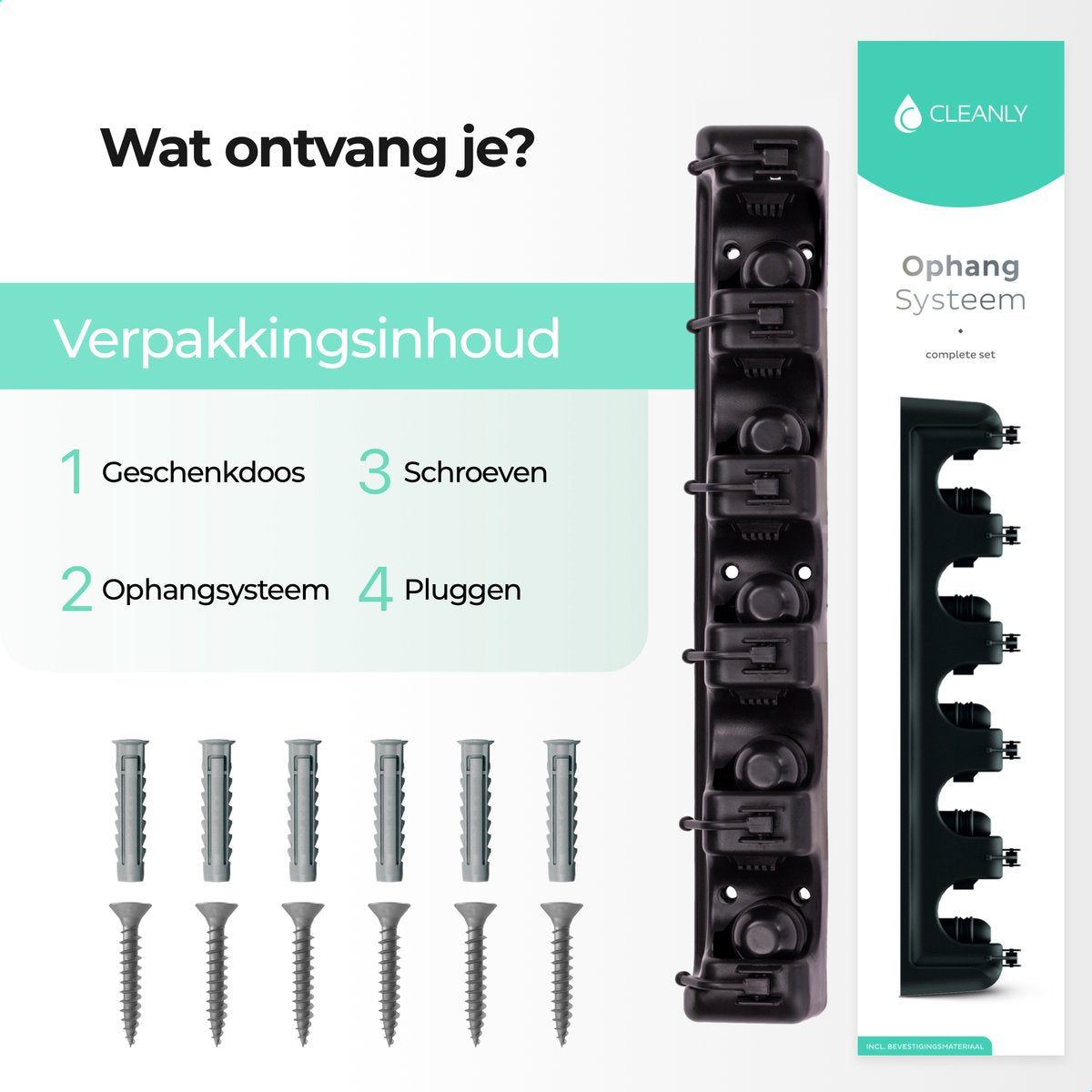  CLEANLY® Bezemhouder - Ophangsysteem Voor Tuingereedschap - Bezem Ophangsysteem - Gereedschapshouder Met Ophanghaken - ABS