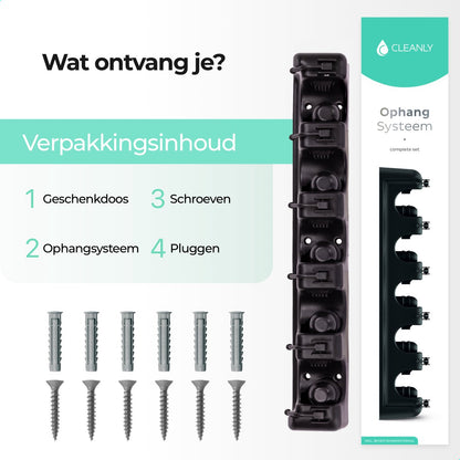  CLEANLY® Bezemhouder - Ophangsysteem Voor Tuingereedschap - Bezem Ophangsysteem - Gereedschapshouder Met Ophanghaken - ABS