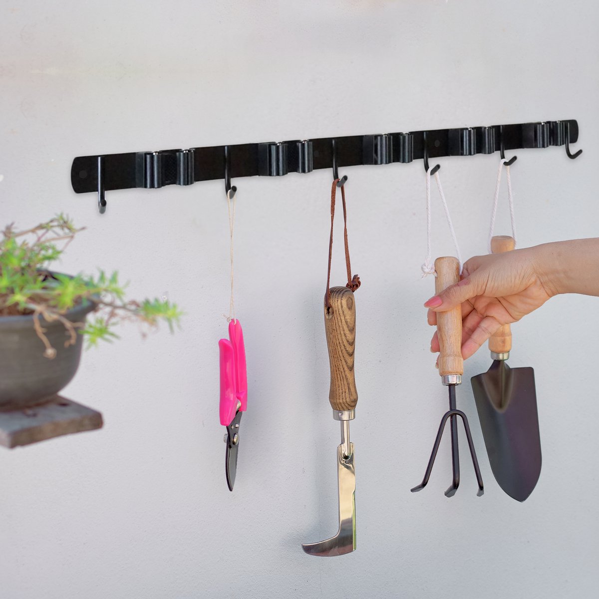  Bezem Ophangsysteem – Bezemhouder – Tuingereedschap – RVS – 5 Houders – 6 Haken - BAULK®