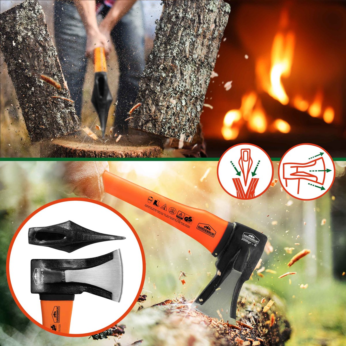 Merkloos Kliefhamer 3kg En Hakbijl 37cm Met Fiber Steel - Set Van 2 Stuks