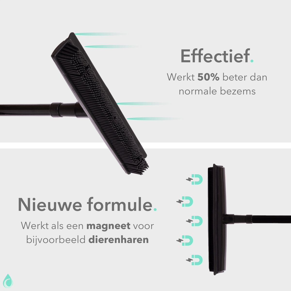  CLEANLY® Rubberen Bezem Met Vloerwisser – Kappersbezem – Zachte Bezem Binnen &amp; Buiten – Vloertrekker Met Steel – 68-120 Cm