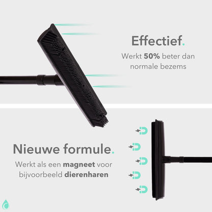  CLEANLY® Rubberen Bezem Met Vloerwisser – Kappersbezem – Zachte Bezem Binnen &amp; Buiten – Vloertrekker Met Steel – 68-120 Cm