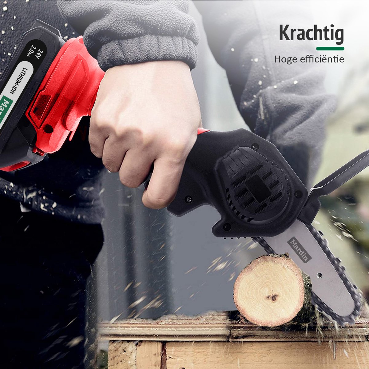  Mardin Mini Kettingzaag - Snoeizaag - Kettingzaag - Kettingzaag Electrisch Met 2 Accu - Inclusief Koffer - 1 Extra Accu - Rood
