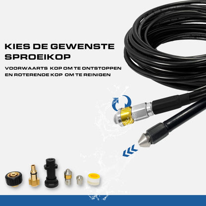  Techweise - Rioolslang Voor O.a. Kärcher - 15M - Met Roterende En Voorwaartse Kop