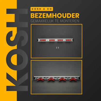 Merkloos Stevige Bezemhouder - Aluminium - Ophangsysteem Bezem - 5 Haken &amp; 4 Houders - Gereedschaphouder - Opbergsysteem