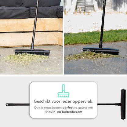  CLEANLY® Rubberen Bezem Met Vloerwisser – Kappersbezem – Zachte Bezem Binnen &amp; Buiten – Vloertrekker Met Steel – 68-120 Cm
