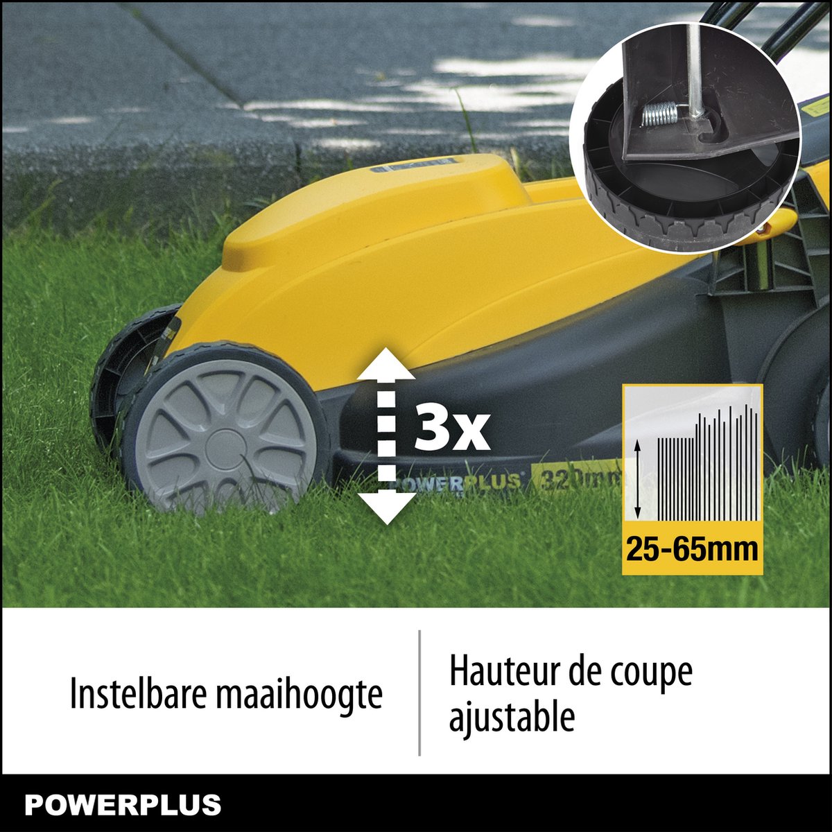  Powerplus POWXG6212T Elektrische Grasmaaier - Grasmachine Voor Kleine En Middelgrote Tuin - 1300W - Maaibreedte 320mm - Verstelbare Maaihoogte - 30L Opvangbak - Incl. Grastrimmer 250W