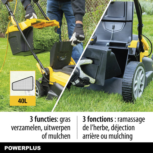  Powerplus POWXG6281 Elektrische Grasmaaier - Grasmachine Voor Middelgrote En Grote Tuin - 2000W - Maaibreedte 420mm - Verstelbare Maaihoogte - Mulching Functie - Incl. 40L Opvangbak