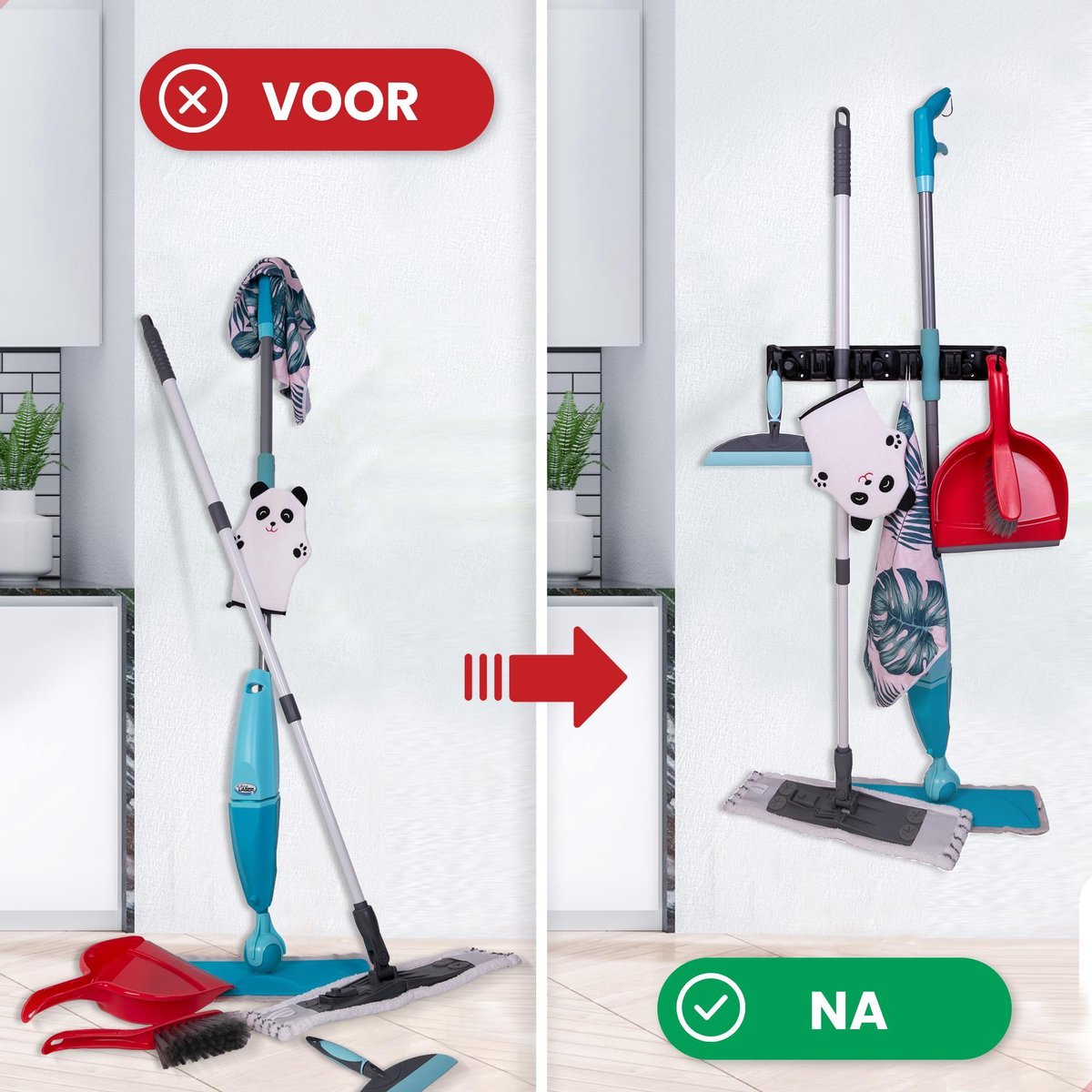  Zeer Stevig Ophangsysteem Bezem En Tuingereedschap - Bezemhouder Voor 5 Stelen Ophangen - Wandhouder - Gereedschapshouder