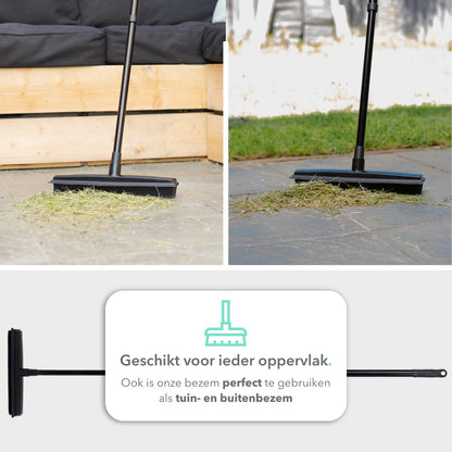  CLEANLY® Rubberen Bezem Met Vloerwisser - Kappersbezem - Zachte Bezem Binnen &amp; Buiten - Vloertrekker Met Steel - 68-150 Cm