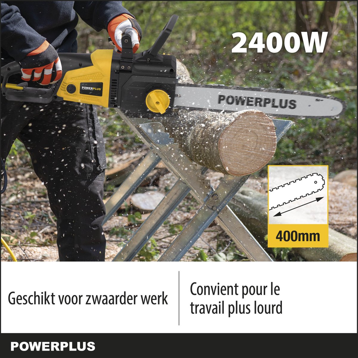  Powerplus POWXG1009 Elektrische Kettingzaag - 2400W - Zwaardlengte 400mm - Automatische Kettingsmering - Incl. 1x Ketting En 1x Zwaard
