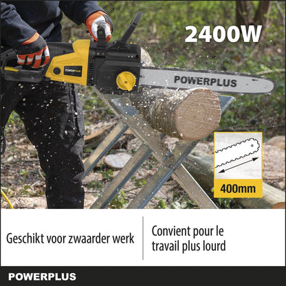  Powerplus POWXG1009 Elektrische Kettingzaag - 2400W - Zwaardlengte 400mm - Automatische Kettingsmering - Incl. 1x Ketting En 1x Zwaard