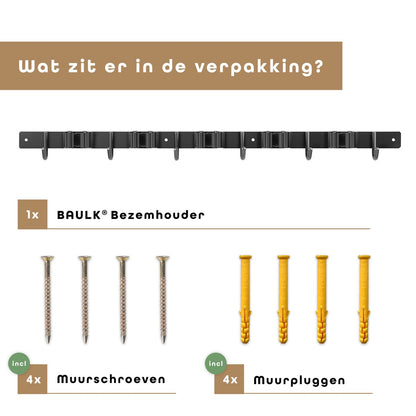  Bezem Ophangsysteem – Bezemhouder – Tuingereedschap – RVS – 5 Houders – 6 Haken - BAULK®