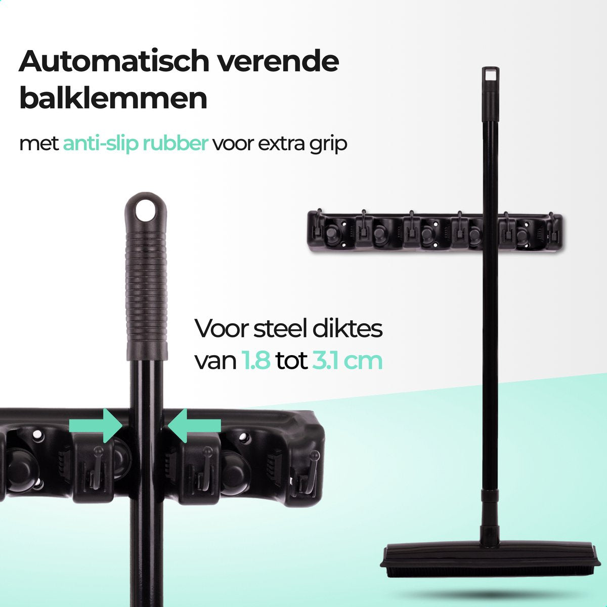  CLEANLY® Bezemhouder - Ophangsysteem Voor Tuingereedschap - Bezem Ophangsysteem - Gereedschapshouder Met Ophanghaken - ABS