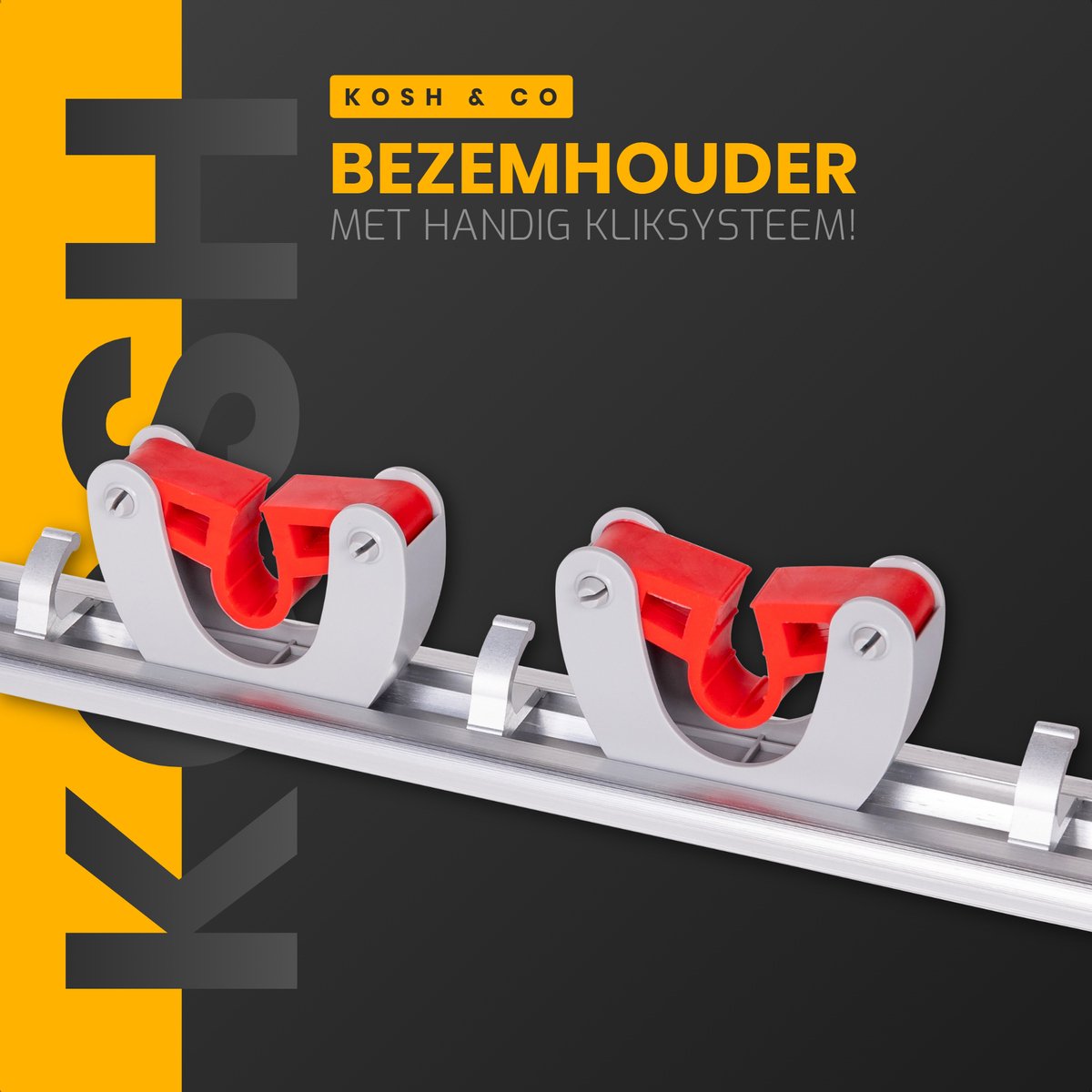 Merkloos Stevige Bezemhouder - Aluminium - Ophangsysteem Bezem - 5 Haken &amp; 4 Houders - Gereedschaphouder - Opbergsysteem
