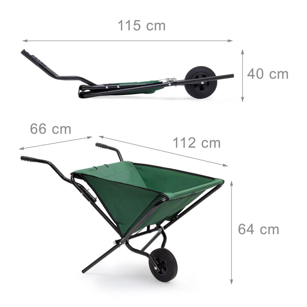  Relaxdays Kruiwagen Opvouwbaar - Inklapbare Tuinwagen - Vouwkruiwagen - Groen - 50 L