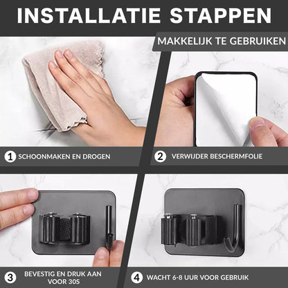  Victox Bezem Ophangsysteem – Ophanghaakjes Zelfklevend – Gereedschapshouder – Bezemhouder - Ophangsysteem - Ophanghaken - Wandhouder - Zwart (2-PACK)