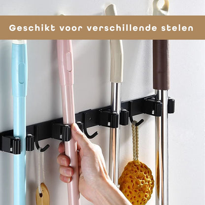  Bezem Ophangsysteem – Bezemhouder – Tuingereedschap – RVS – 5 Houders – 6 Haken - BAULK®
