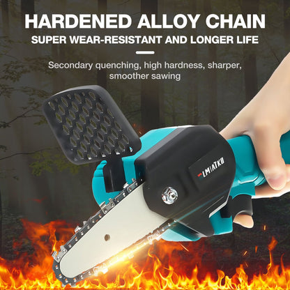 Merkloos Mini Accu Kettingzaag - 4 Inch Elektrische Boomzaag - Handkettingzaag - Met 2 Accu En 1 Oplader - Voor Tuinboom Ranch Bomen Snijden Hout- Blauw