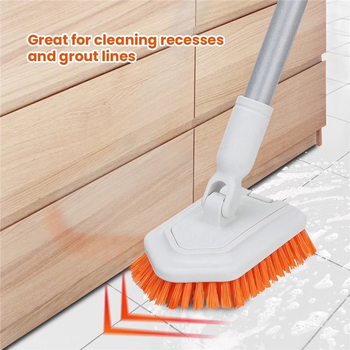 Merkloos Vloerschrobber - Bad Tegel Borstel Scrubber - Met 107cm Verstelbaar Lange - Voor Reiniging Badkamer Keuken Keramische Tegel - Oranje -Moederdag Cadeautje