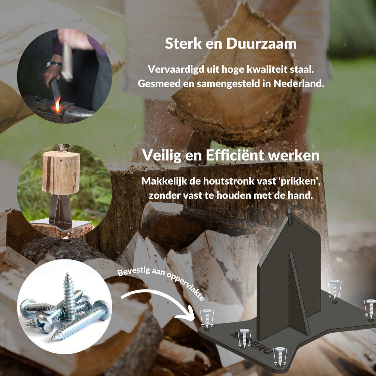  Miseru Houtklover – Geen Bijl Nodig – No Axe - Houtsplijter – Houtkliever – HANDMADE In Holland - Houtklover Voor Aanmaakhout – Metaal