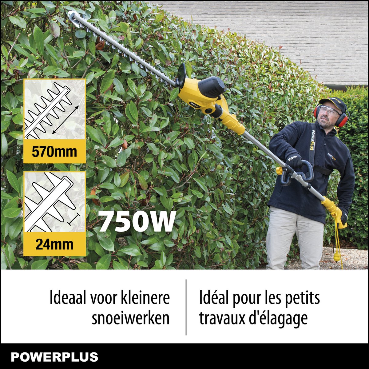  Powerplus POWXG2043 Elektrische Heggenschaar - 750W - Snoeien En Knippen - Zwaardlengte 570mm - Mesafstand 24mm - Telescopisch - Draaibaar Handvat - Haagschaar Voor Tuinonderhoud