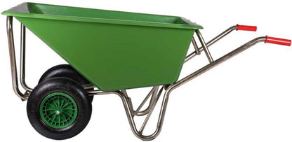  Kruiwagen Met Dubbel Luchtwiel Stal Eco Groen 160 Liter