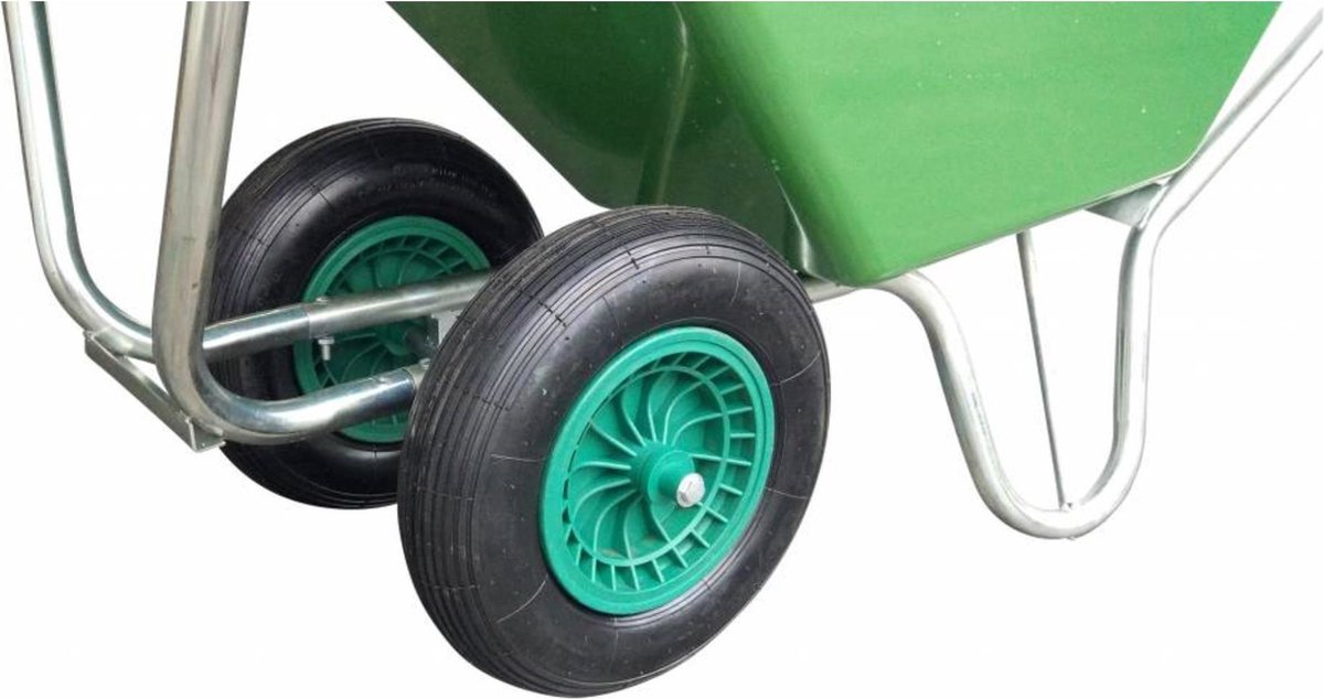  Kruiwagen Met Dubbel Luchtwiel Stal Eco Groen 160 Liter