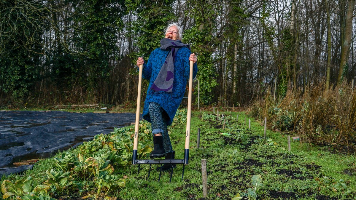 De Woeler - DW4 - Woelvork/!Grelinette - Spitvork/Tuinwoeler/Spade - Roestvrij - Ergonomisch - FSC Hout - 6 Jaar Garantie