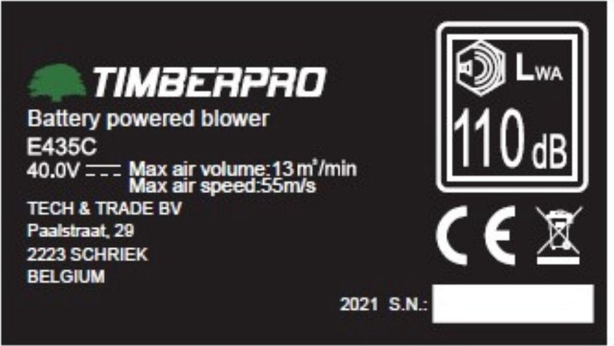  TIMBERPRO - Bladblazer Elektrisch 40V, ZEER Krachtig (incl. 4A Batterij En Incl. Lader)