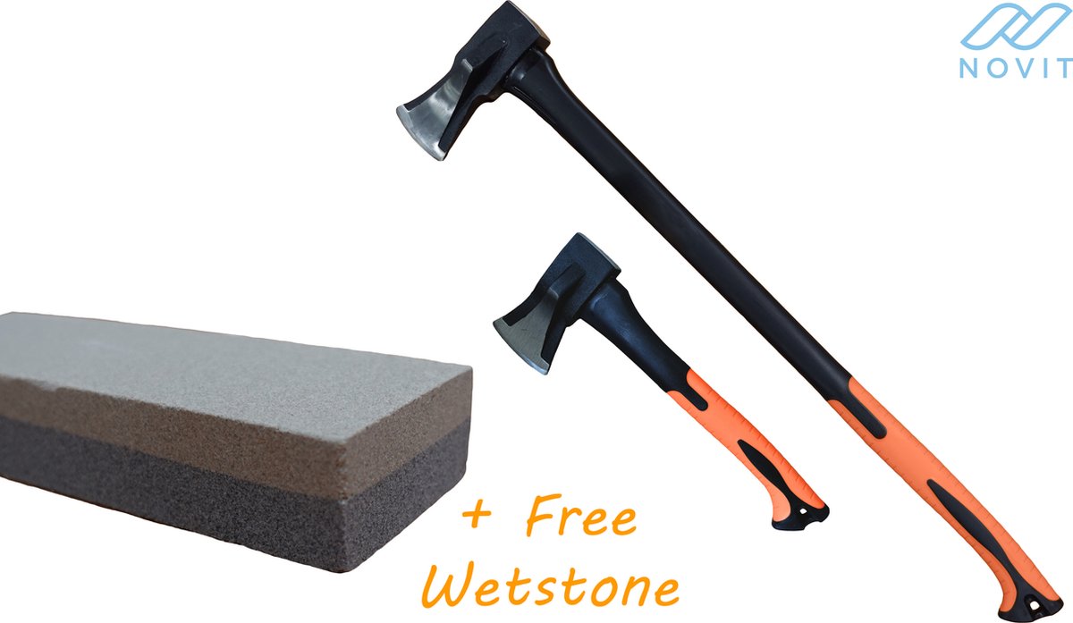  Novit Bijlenset - Kloofbijl &amp; Handbijl - Gratis Wetsteen - Bijl 2.2kg + 1kg - Kliefhamer