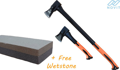  Novit Bijlenset - Kloofbijl &amp; Handbijl - Gratis Wetsteen - Bijl 2.2kg + 1kg - Kliefhamer
