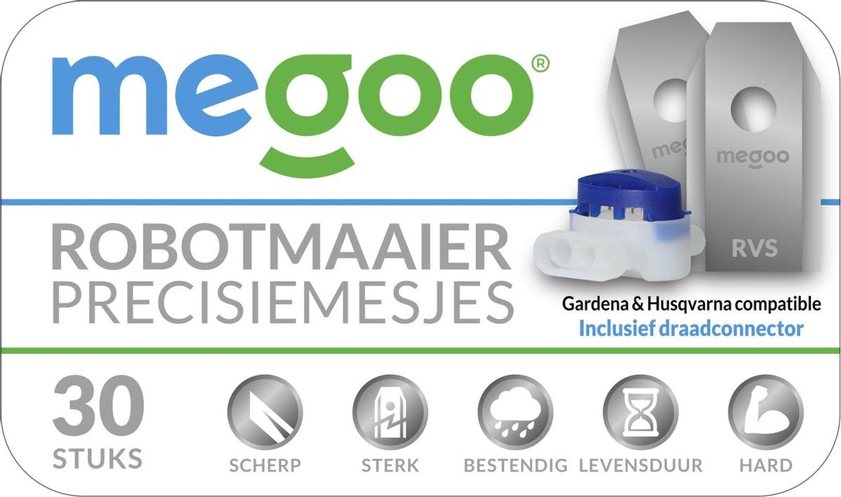  Mesjes Voor Gardena Robotmaaier - Husqvarna Automower - 30st - RVS Coated - Plastic Box + CONNECTOR