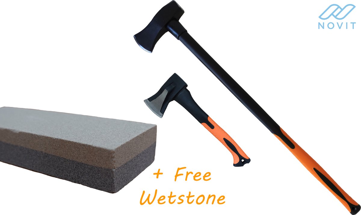  Novit Bijlenset - Kloofbijl 1kg + 3kg GRATIS Wetsteen - Handbijl - Bijl - Hakbijl
