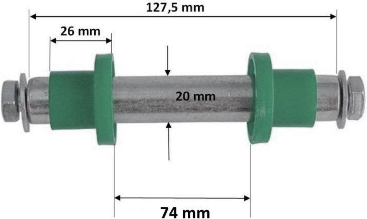 Benson As Voor Kruiwagenwiel 128 Mm X Ø 20 Mm - Inclusief Stofkappen