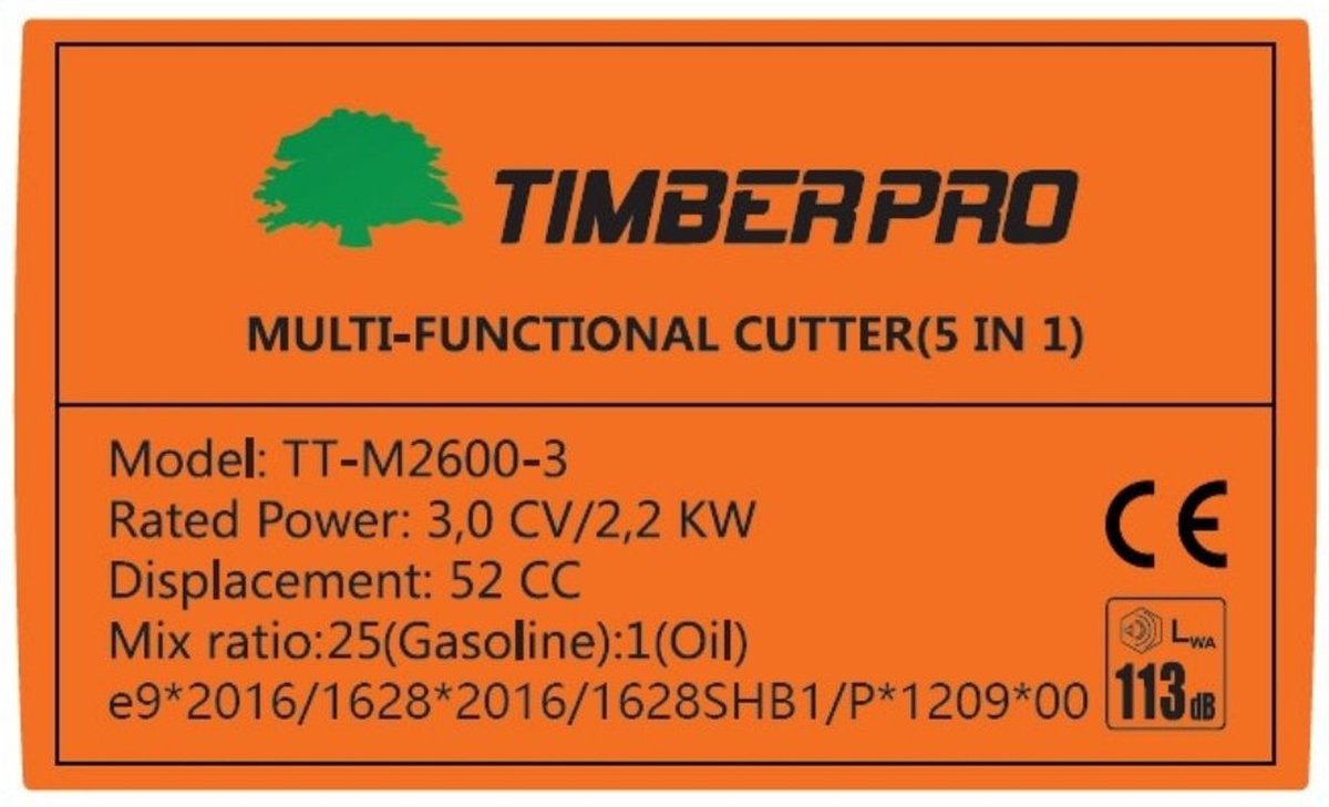  TIMBERPRO - 5-in-1 – Multitool – Benzine - Kettingzaag - Bosmaaier -Kantenmaaier - Haagschaar - Verlengstuk - 52 Cc.